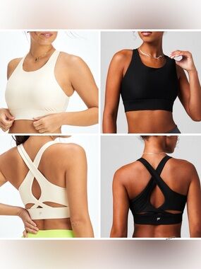 🖤🤍 Fabletics No-Bounce Sports Bra Bundle Black + Egret | XL | Excellent